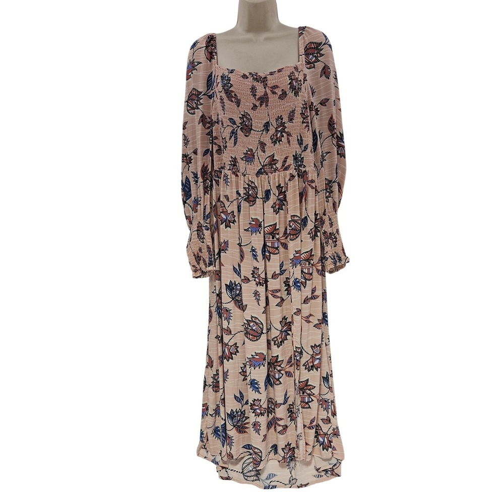 Eloquii Elements Dress Womens 18/20 Pink‎ Floral Maxi Smocked cottagecore Boho